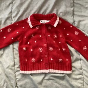 Girl Valentines Flower & Hearts Red Cardigan Sweater Size 4T  4 Floral Toddler